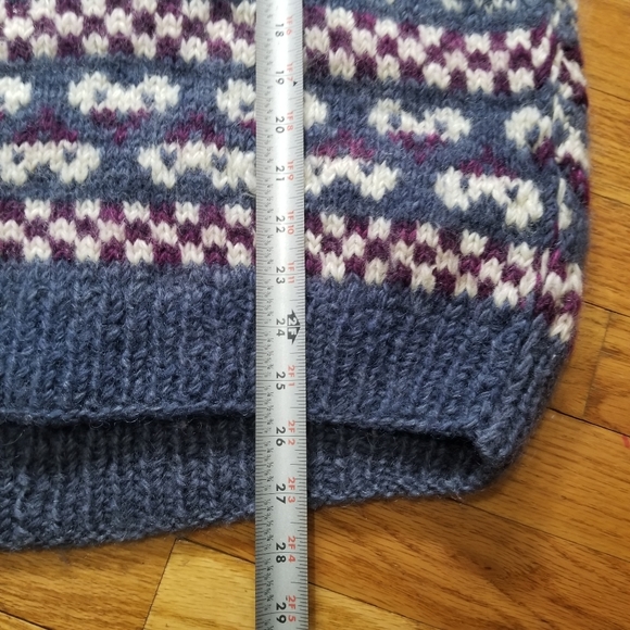 Nepal Hand Knit Wool Nordic Inspired Navy Diamond Motifs UNIQUE Sweater Rustic - Picture 10 of 13